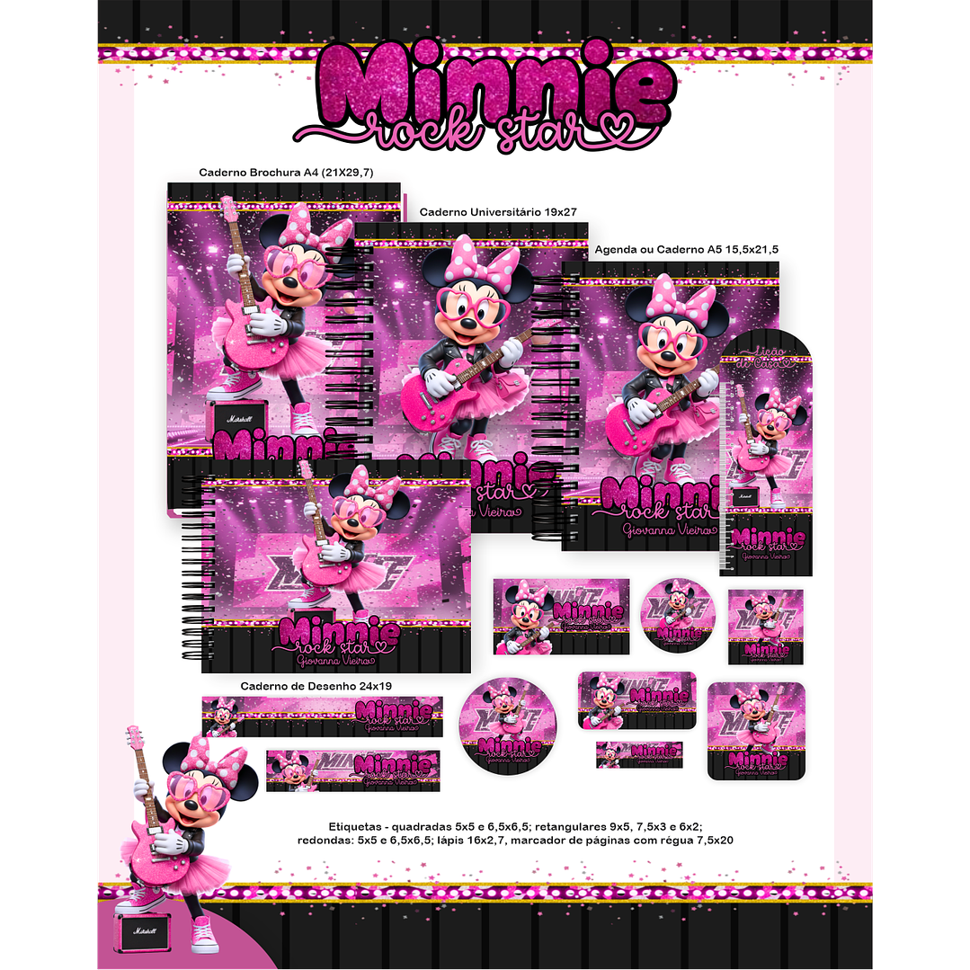 Encadernação Minnie Rock Star Volta às Aulas Completo 3