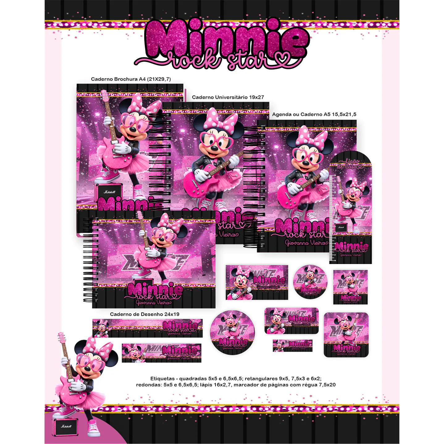 Encadernação Minnie Rock Star Volta às Aulas Completo 3