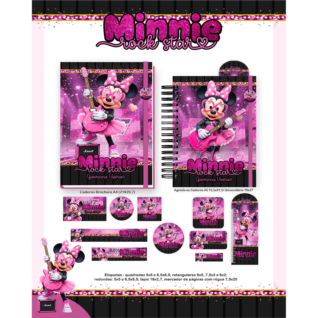 Encadernação Minnie Rock Star Volta às Aulas Completo 6