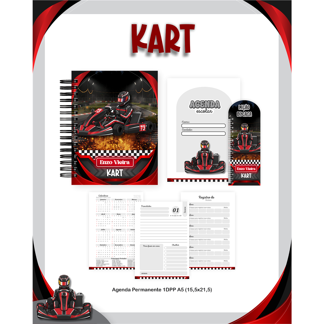 Kit Digital Encadernação Kart Volta às Aulas 2