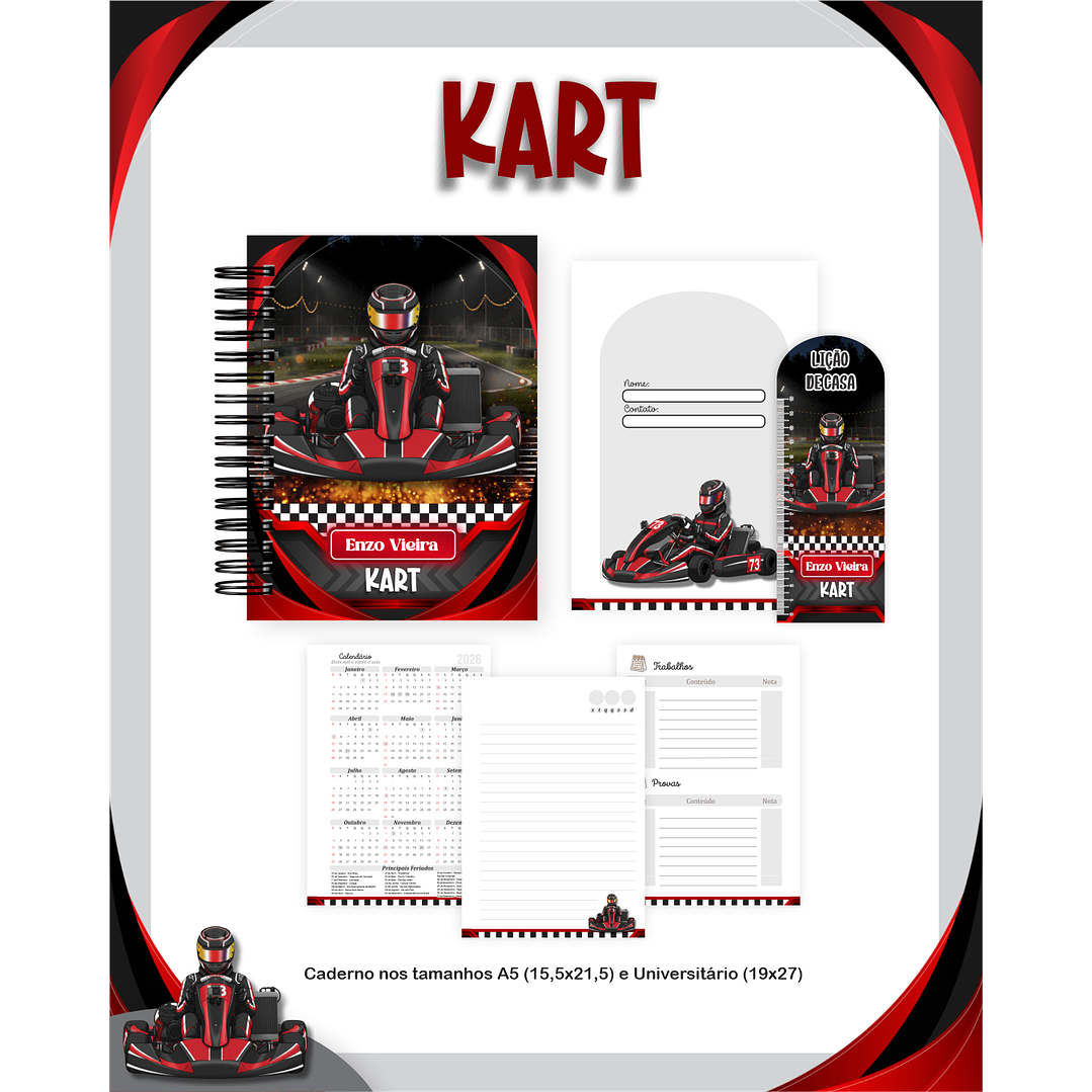 Kit Digital Encadernação Kart Volta às Aulas 3