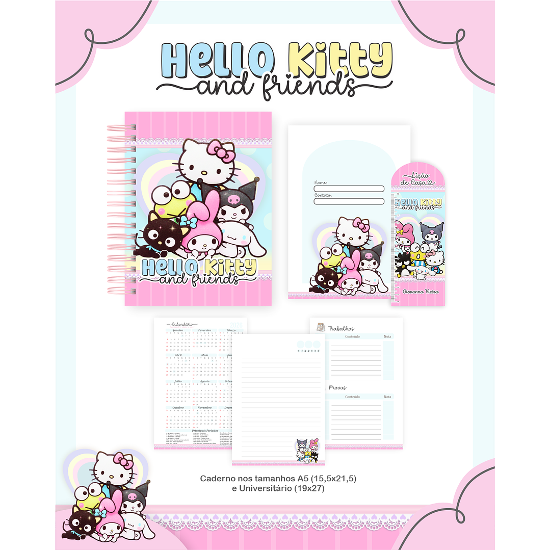Encadernação Hello Kitty and Friends - Volta às Aulas 2