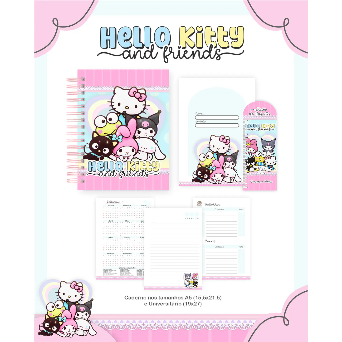 Encadernação Hello Kitty and Friends - Volta às Aulas 2