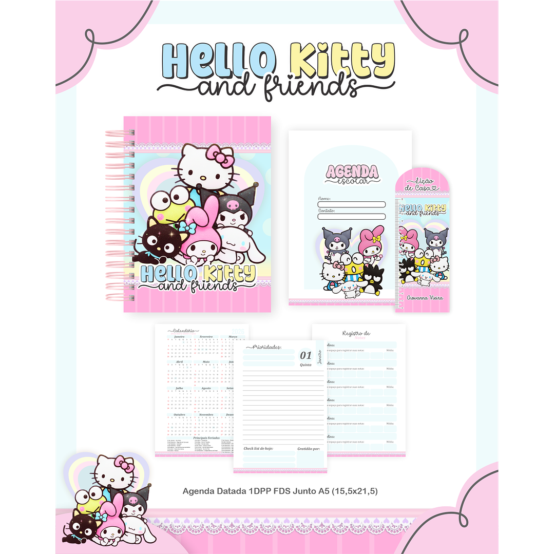 Encadernação Hello Kitty and Friends - Volta às Aulas 3