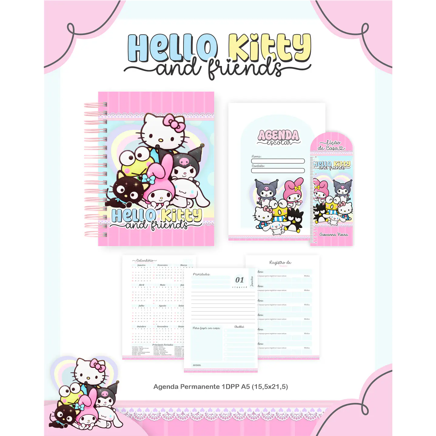 Encadernação Hello Kitty and Friends - Volta às Aulas 6