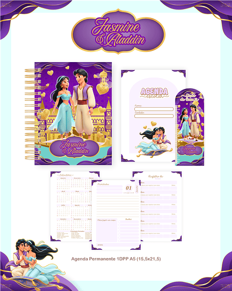 Encadernação Jasmine e Aladdin - Volta às Aulas Completo