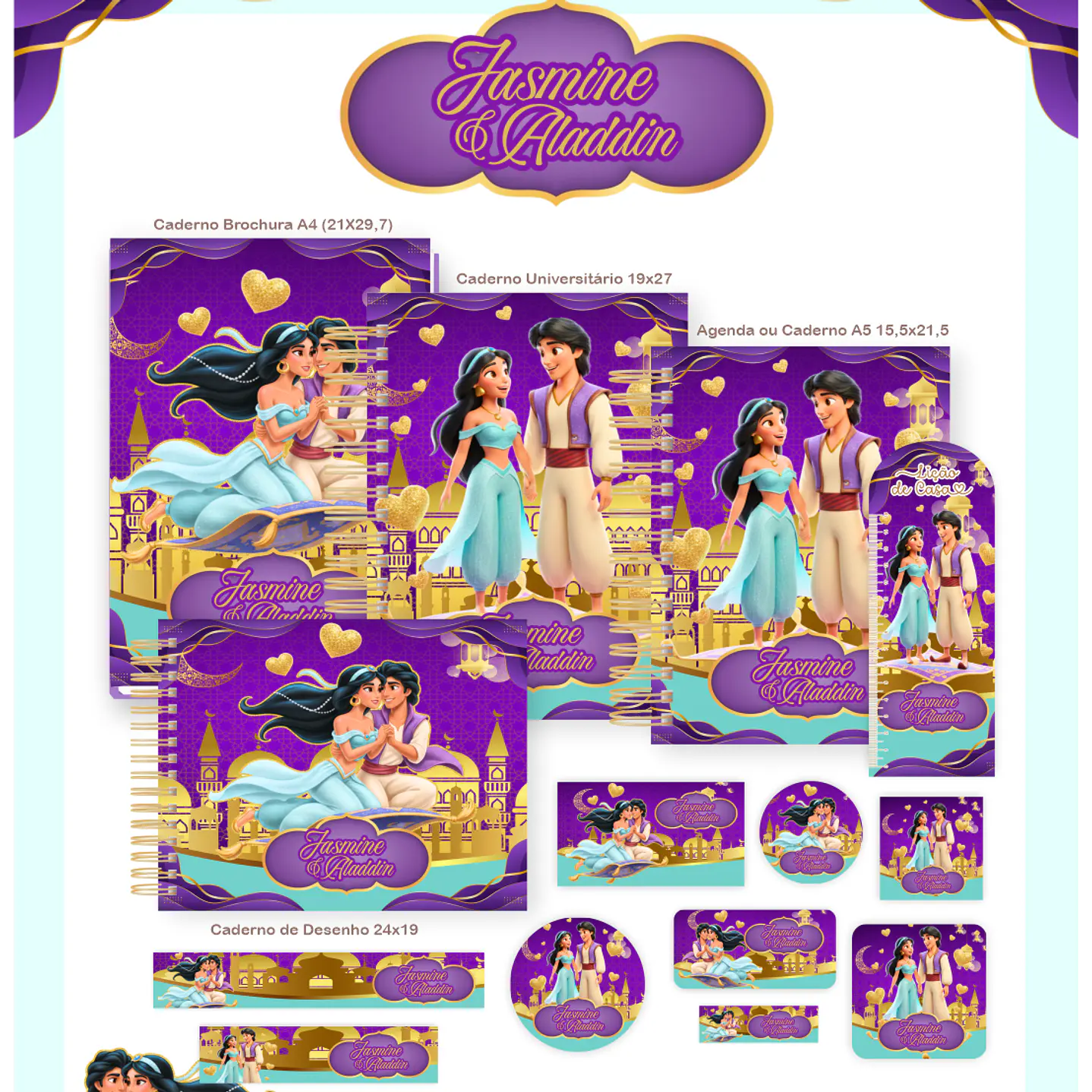 Encadernação Jasmine e Aladdin - Volta às Aulas Completo 7