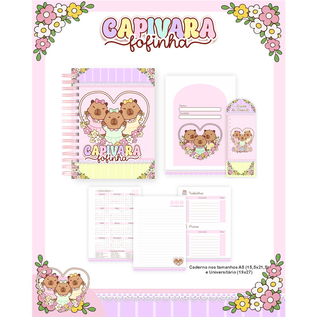 Encadernação Capivara Fofinha - Volta às Aulas 2