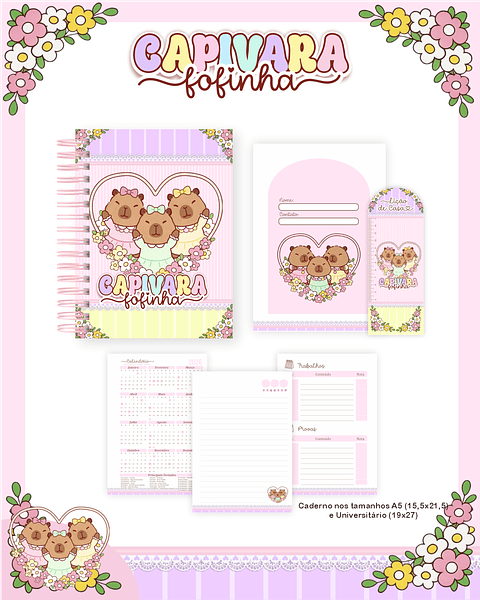 Encadernação Capivara Fofinha - Volta às Aulas