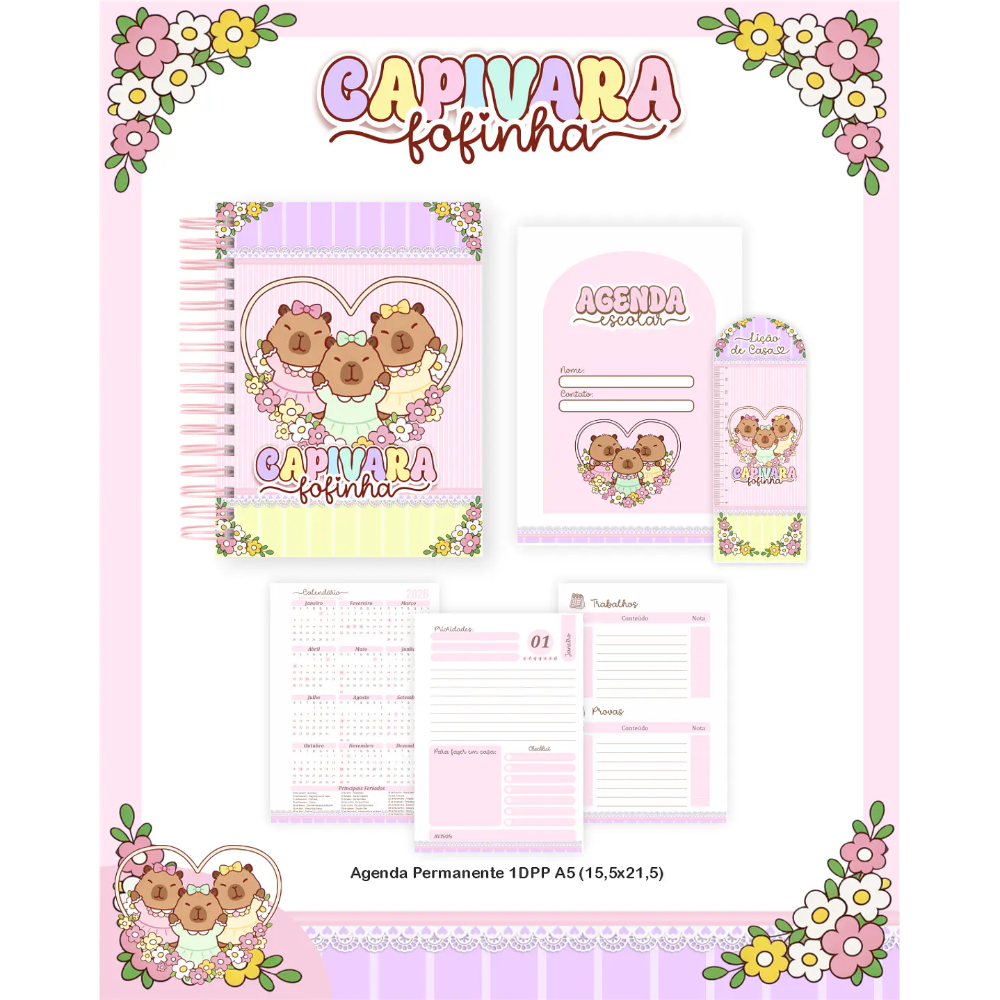 Encadernação Capivara Fofinha - Volta às Aulas 5