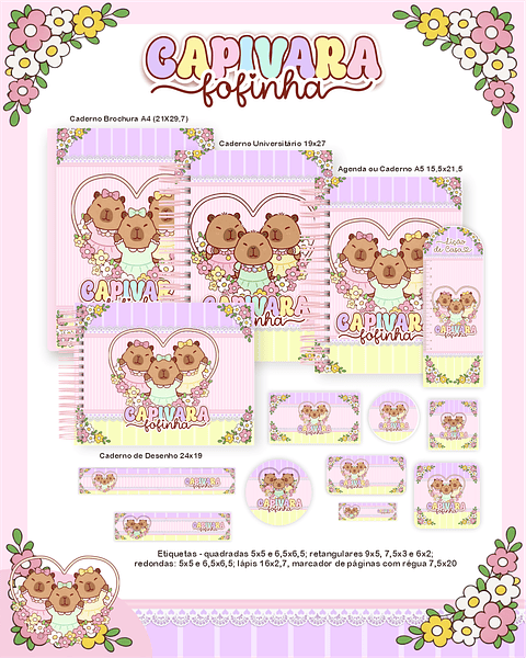 Encadernação Capivara Fofinha - Volta às Aulas
