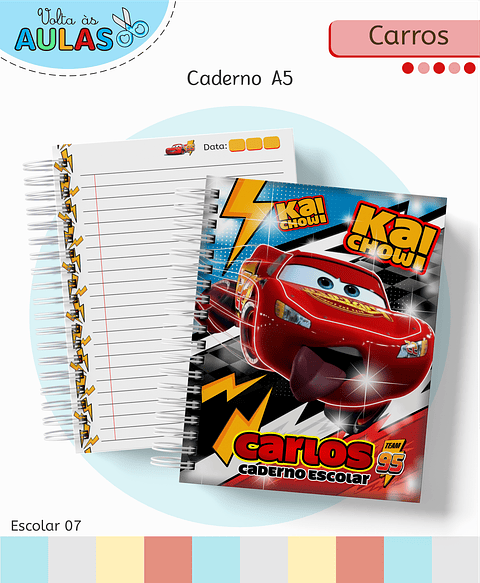 Encadernação Carros e Etiquetas - Volta às Aulas Completo