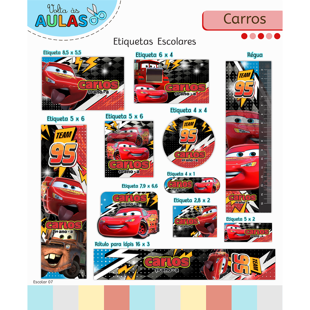 Encadernação Carros e Etiquetas - Volta às Aulas Completo 2