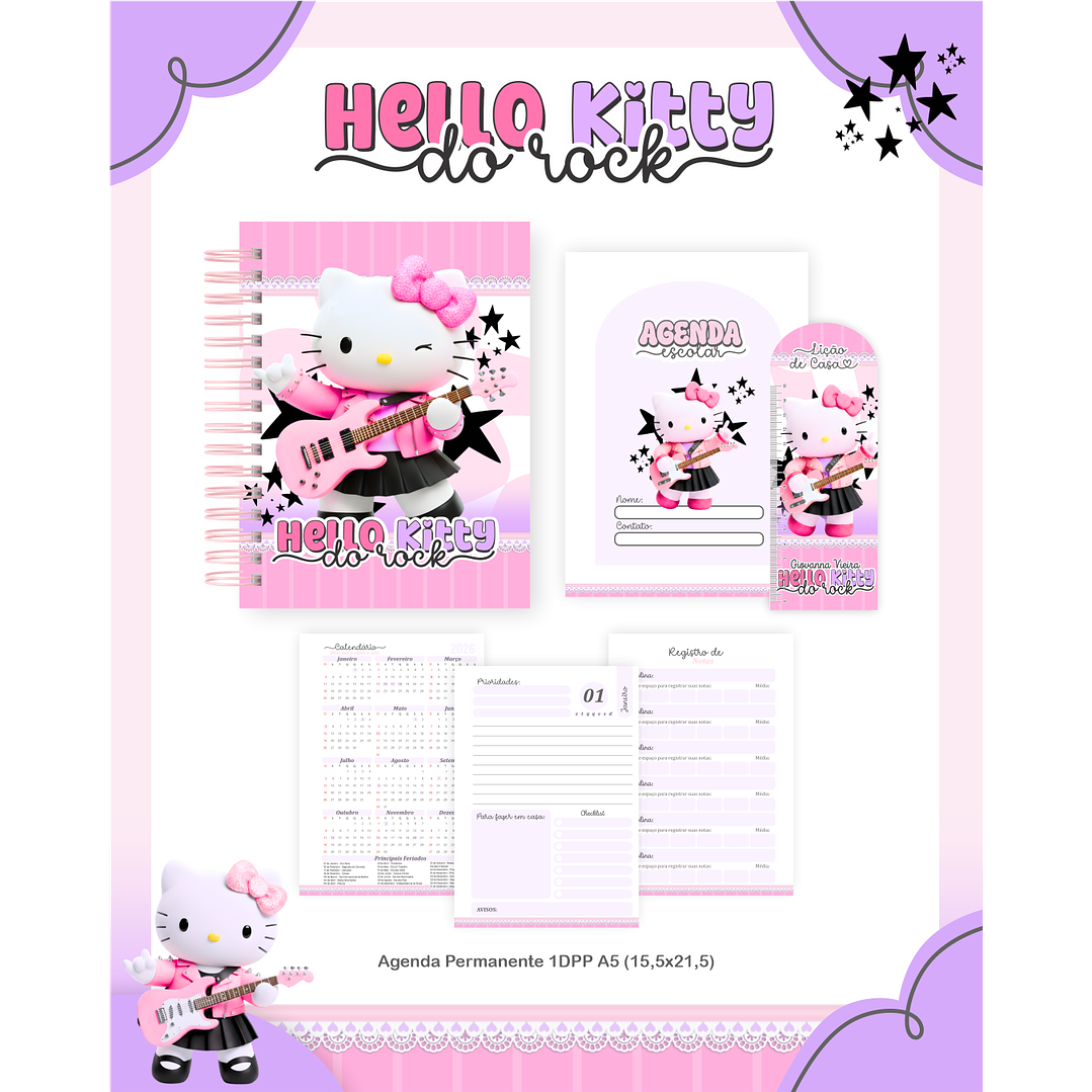 Encadernação Hello Kitty do Rock - Volta às Aulas Completo 2