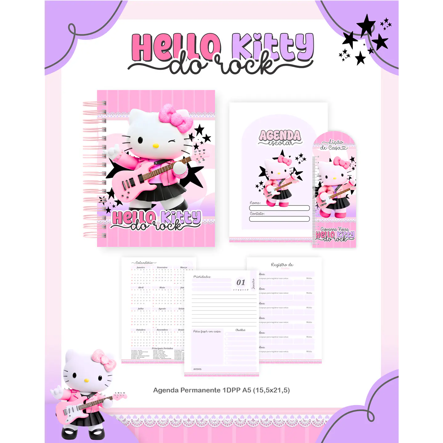 Encadernação Hello Kitty do Rock - Volta às Aulas Completo 2