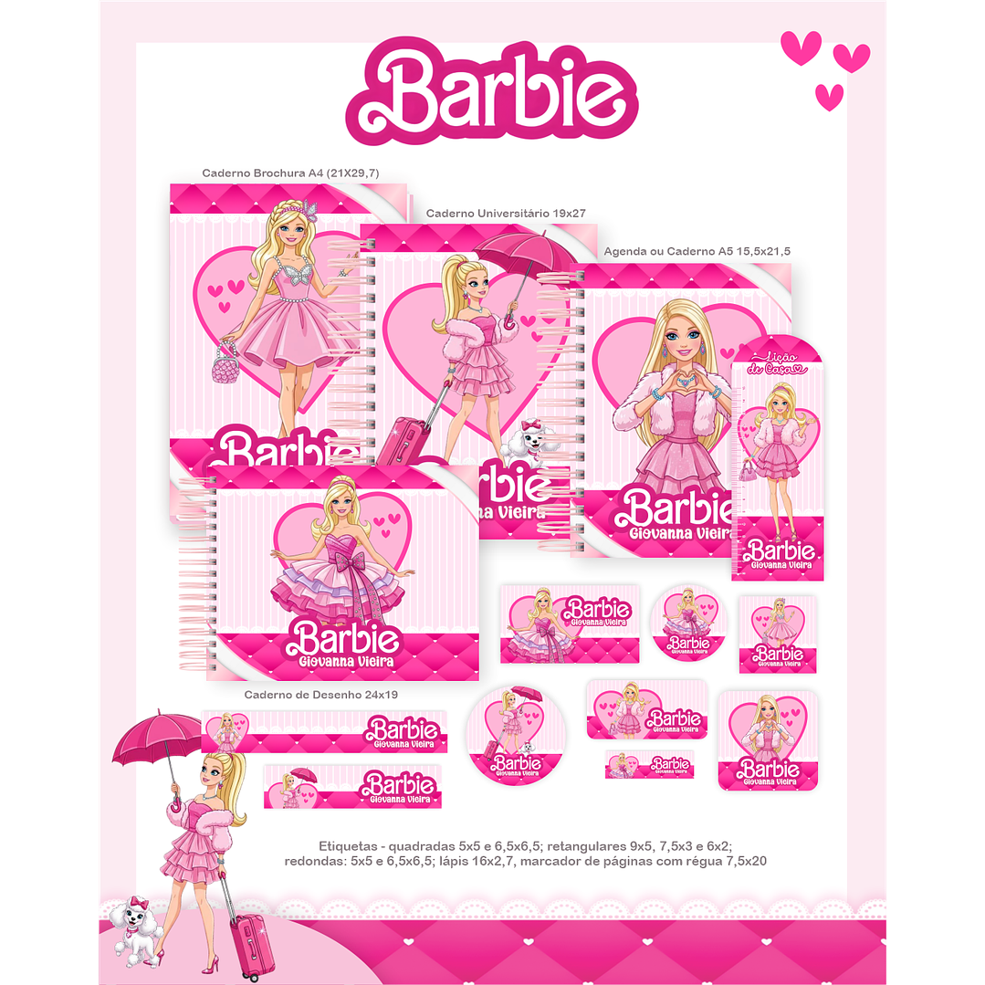 Kit Digital Encadernação Barbie - Volta às Aulas Completo 1