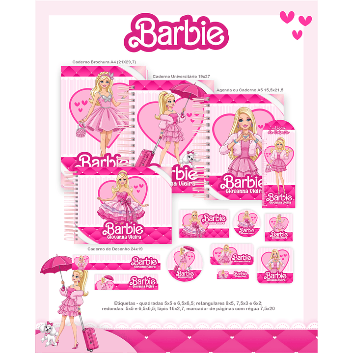 Kit Digital Encadernação Barbie - Volta às Aulas Completo 1