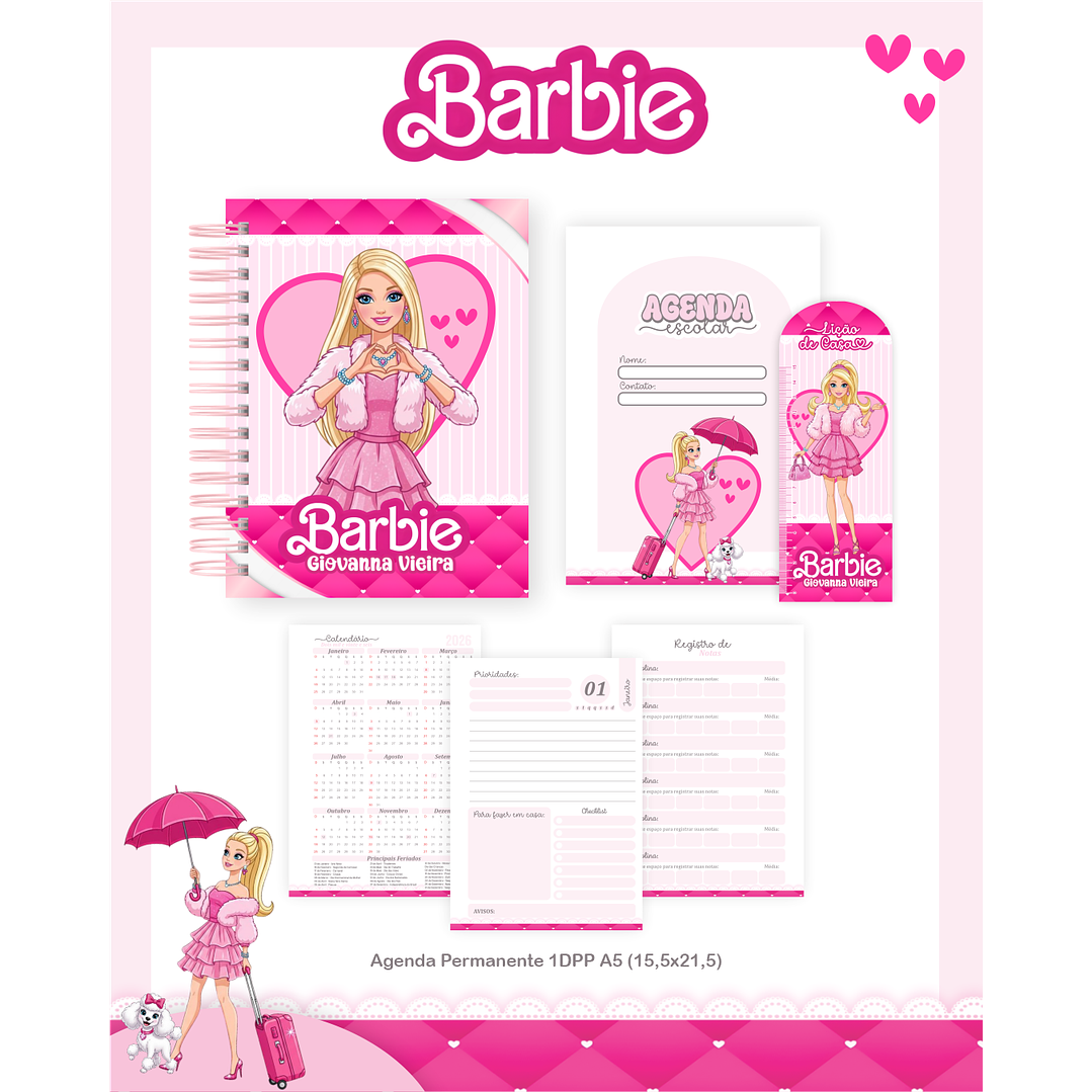 Kit Digital Encadernação Barbie - Volta às Aulas Completo 2