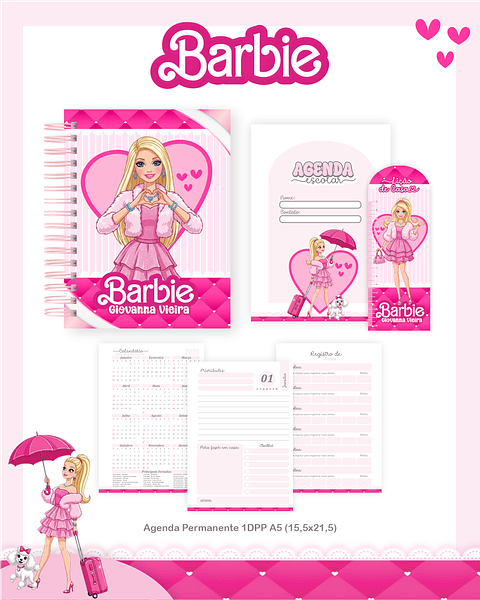 Kit Digital Encadernação Barbie - Volta às Aulas Completo