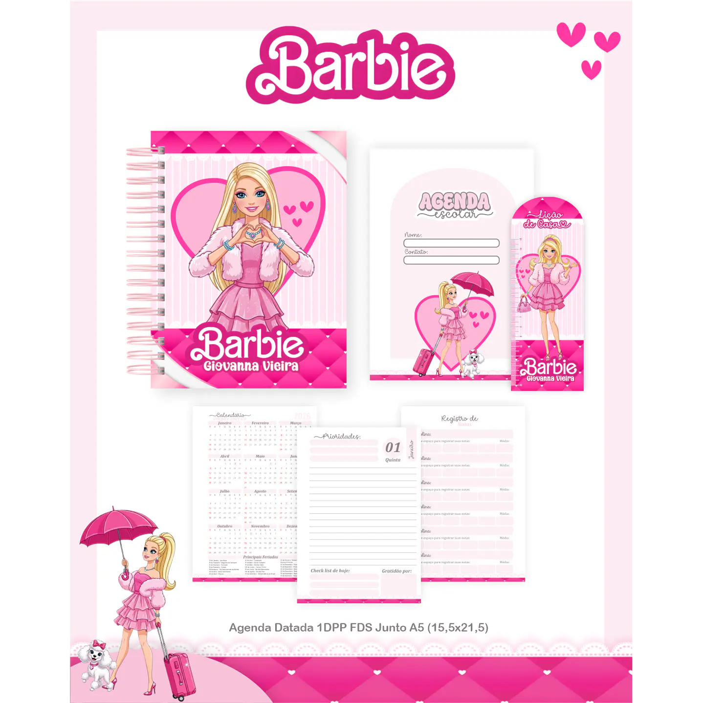 Kit Digital Encadernação Barbie - Volta às Aulas Completo 3