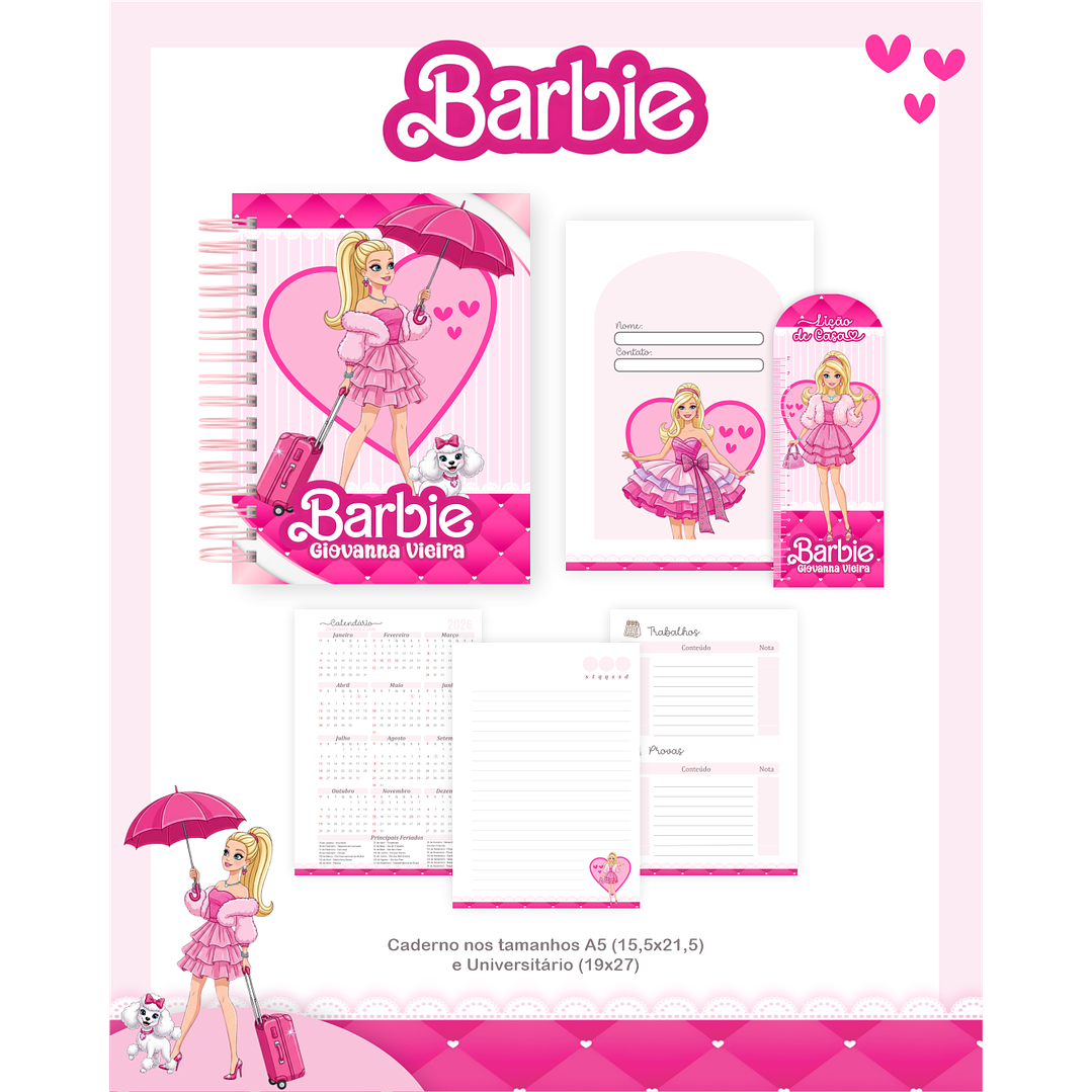 Kit Digital Encadernação Barbie - Volta às Aulas Completo 4