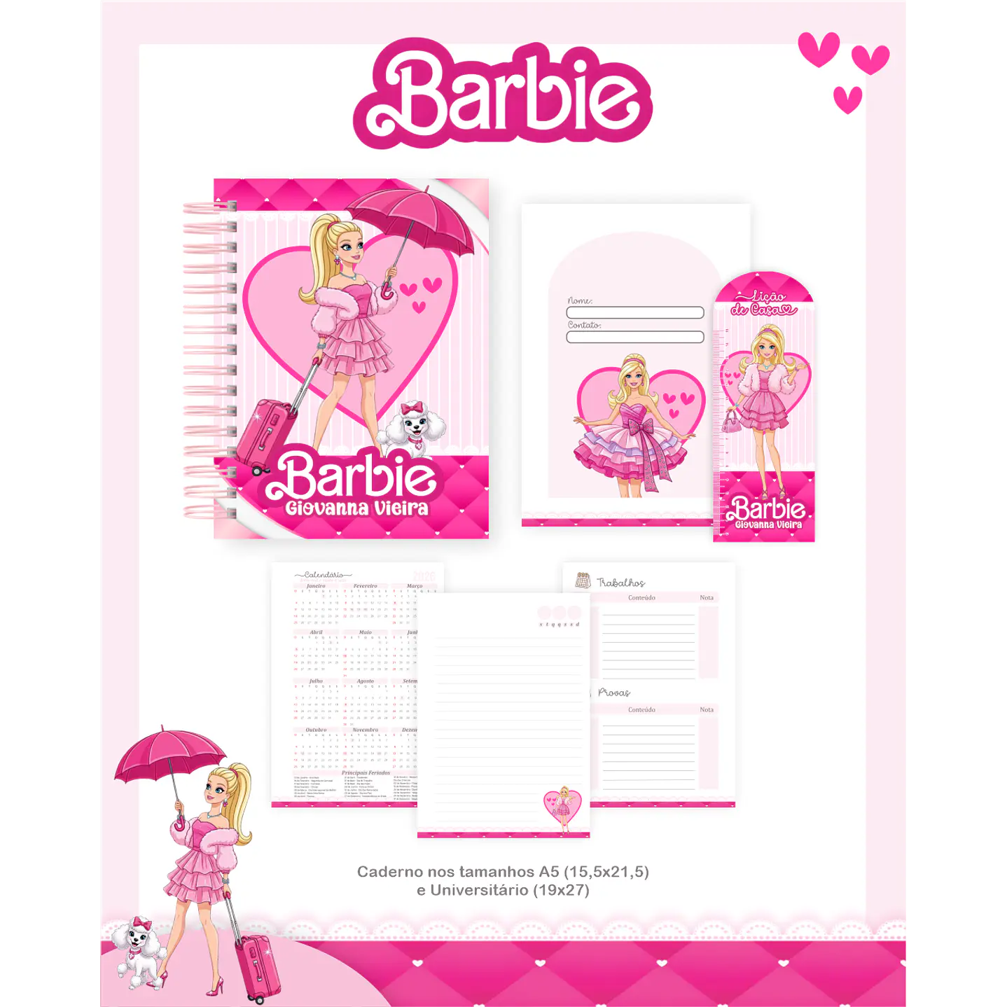 Kit Digital Encadernação Barbie - Volta às Aulas Completo 4