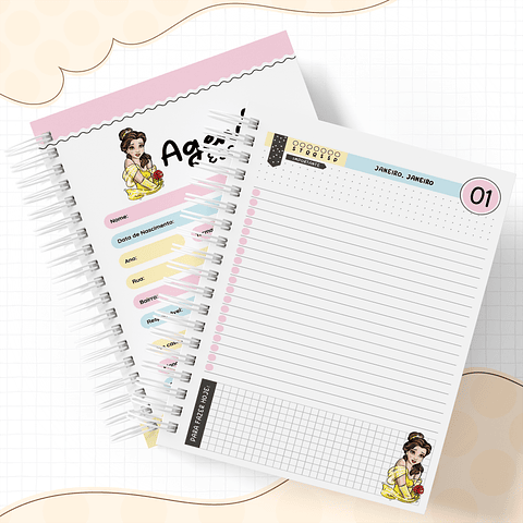 Encadernação e Agenda Permanente Bella  - Volta às aulas