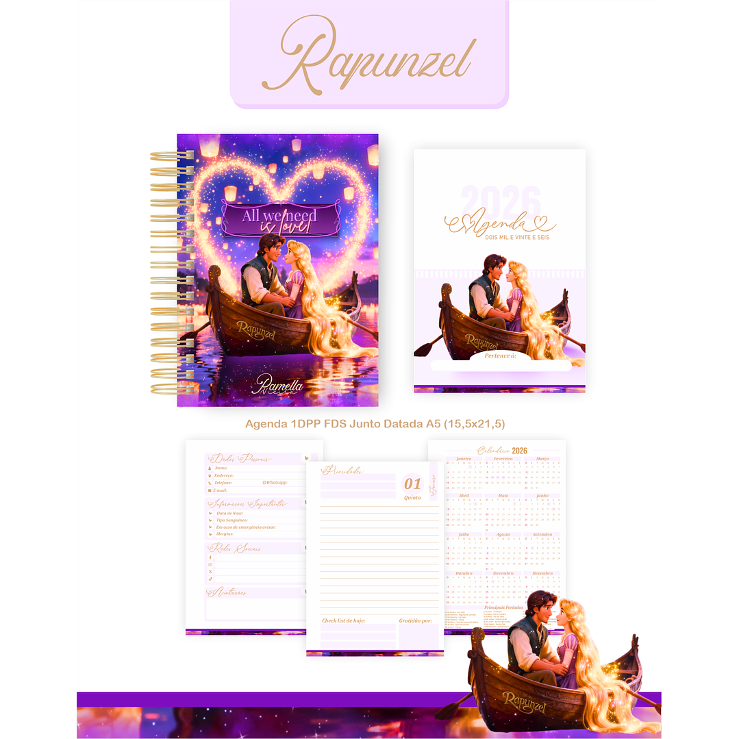 Encadernação Rapunzel Agenda e Planner 2026 2