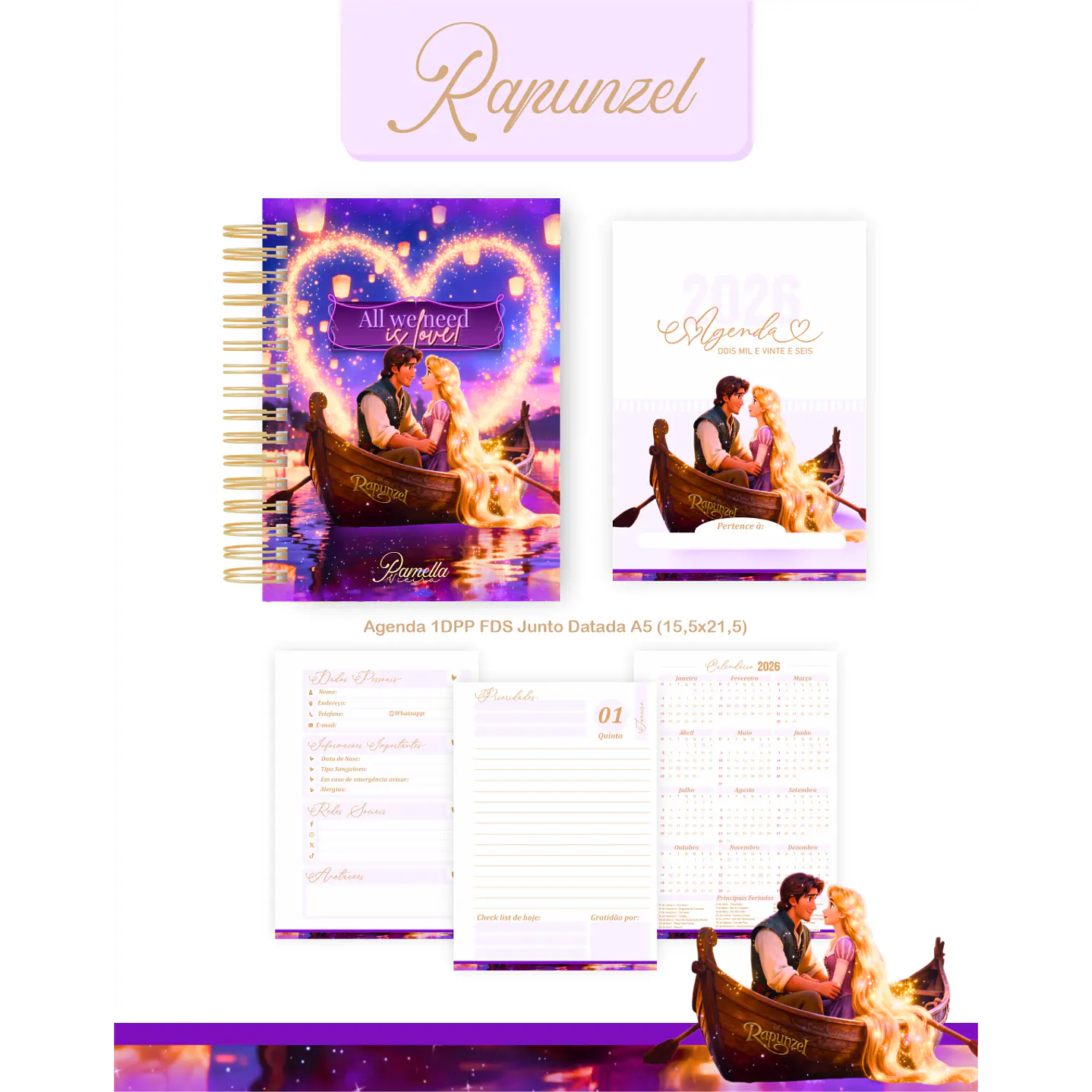 Encadernação Rapunzel Agenda e Planner 2026 2