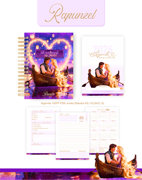 Encadernação Rapunzel Agenda e Planner 2026