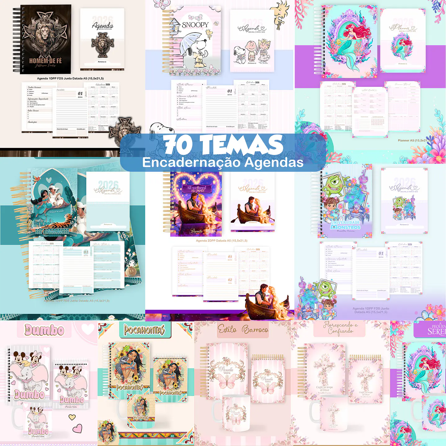 Pack papelaria 70 Temas com Agendas 2026, Planner e Notepads 1