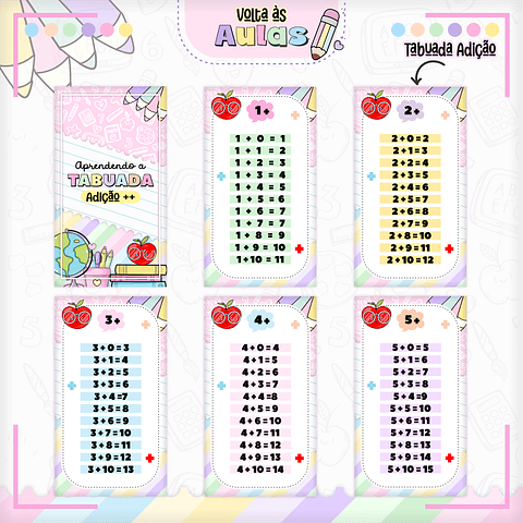 Kit Digital Tabuada Menina  PNG e PDF - Volta às Aulas