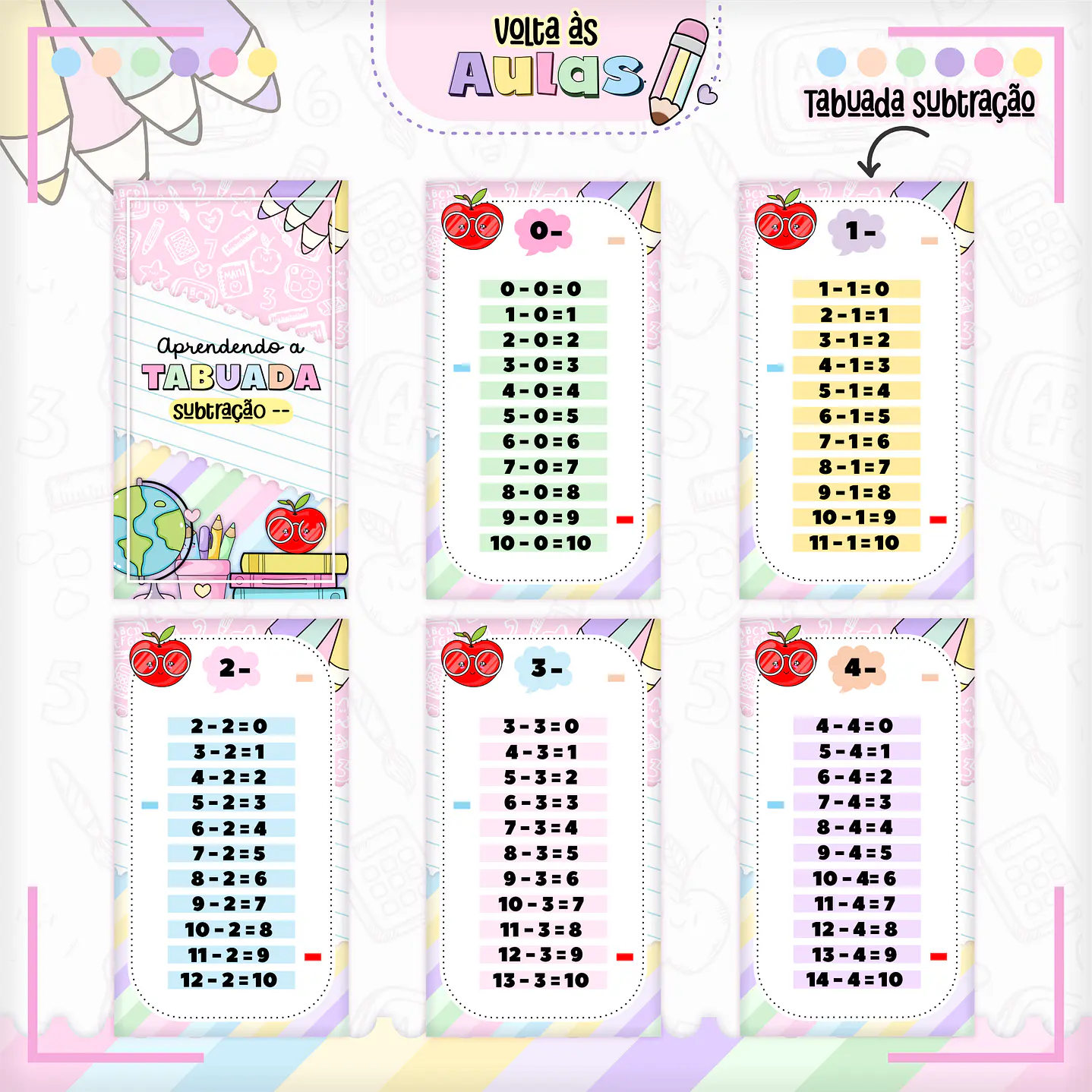 Kit Digital Tabuada Menina  PNG e PDF - Volta às Aulas 3