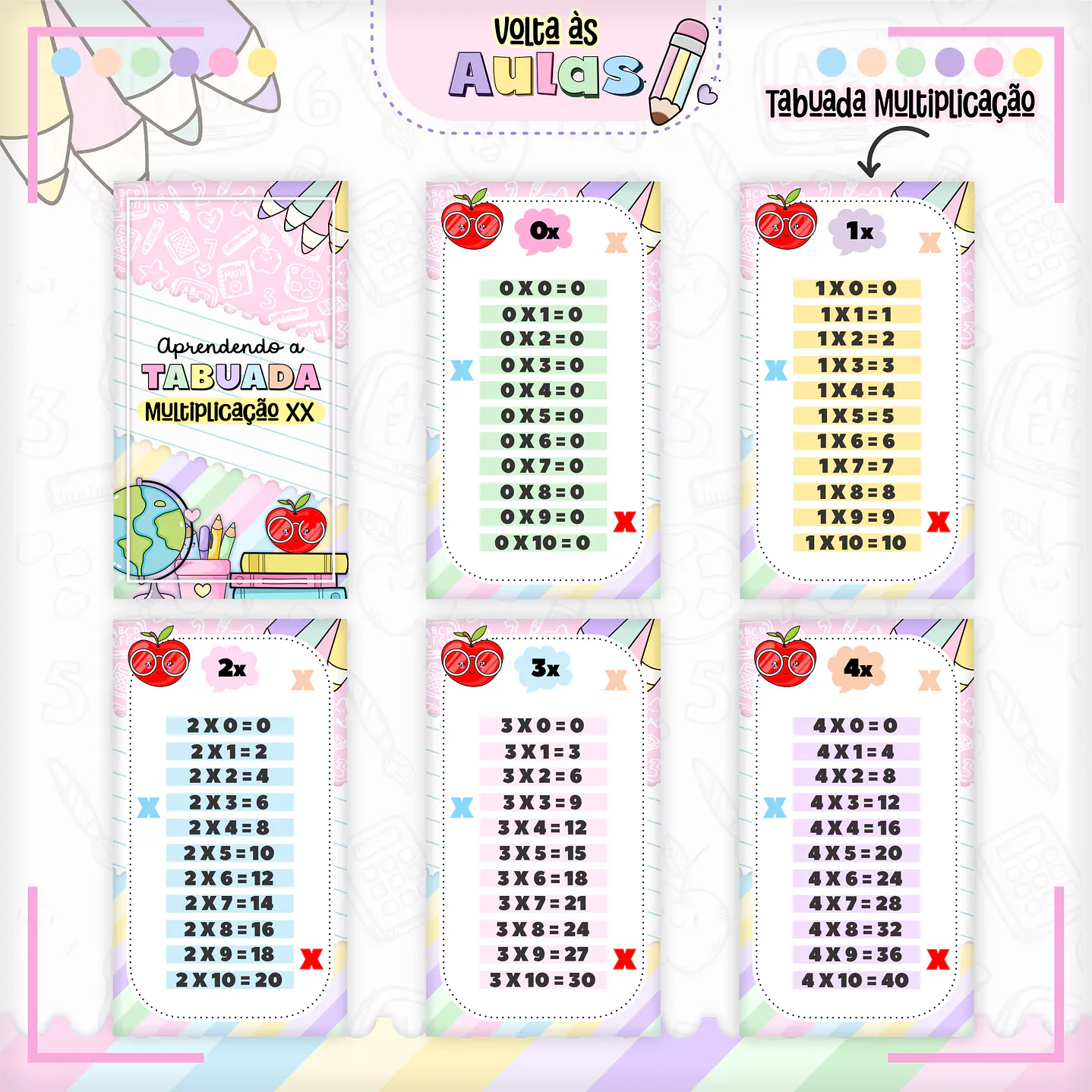 Kit Digital Tabuada Menina  PNG e PDF - Volta às Aulas 4