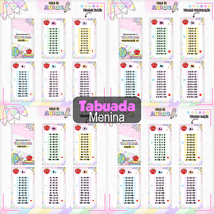 Kit Digital Tabuada Menina  PNG e PDF - Volta às Aulas