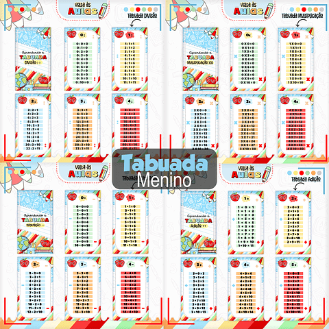 Kit Digital Tabuada Menino PNG e PDF - Volta às Aulas