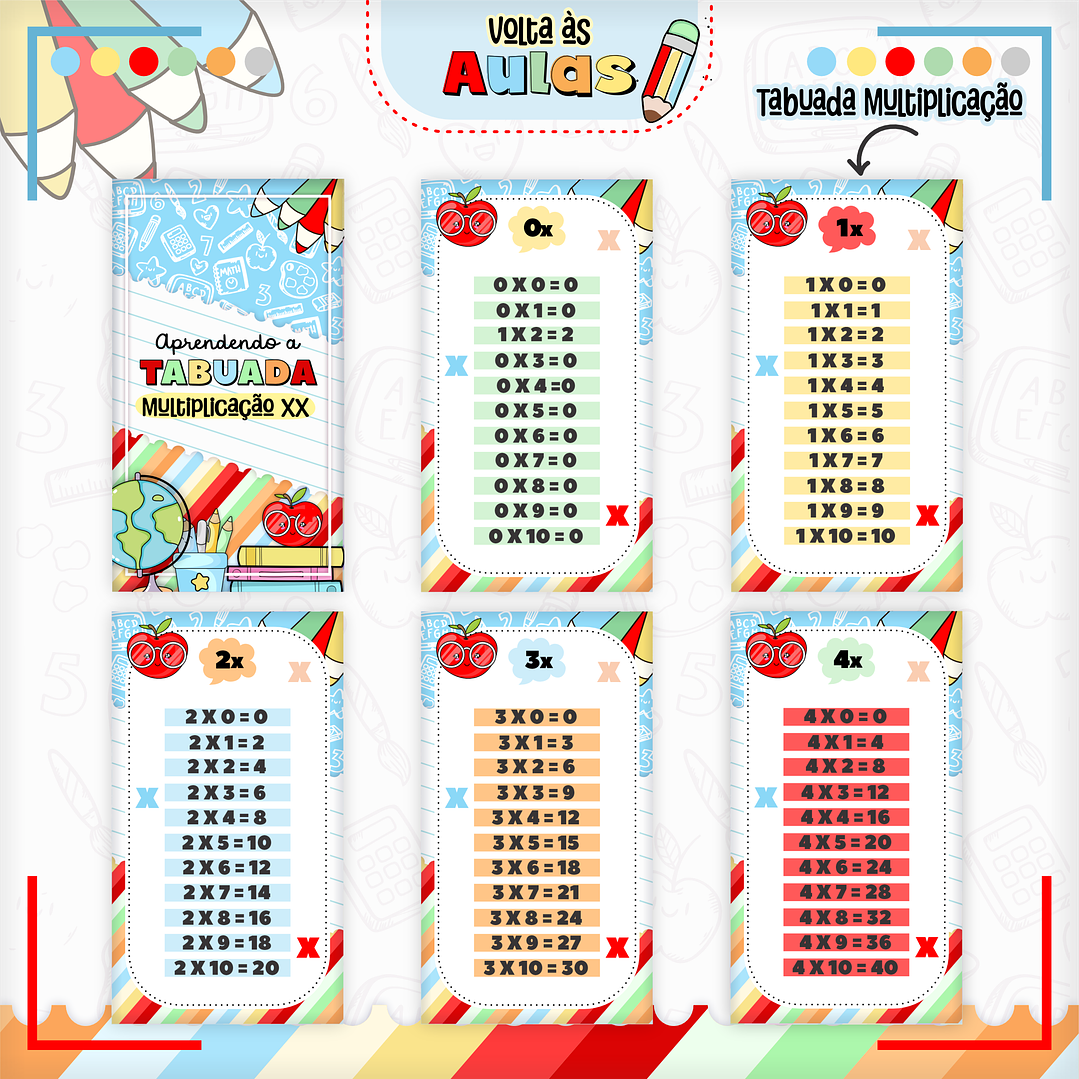 Kit Digital Tabuada Menino PNG e PDF - Volta às Aulas 3