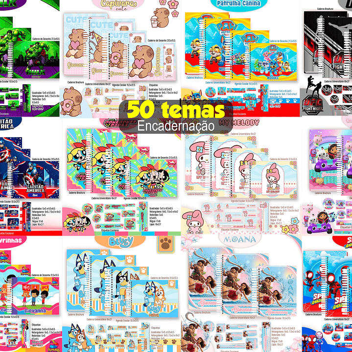 Pack Encadernação 50 Temas Variados - Volta às Aulas  1