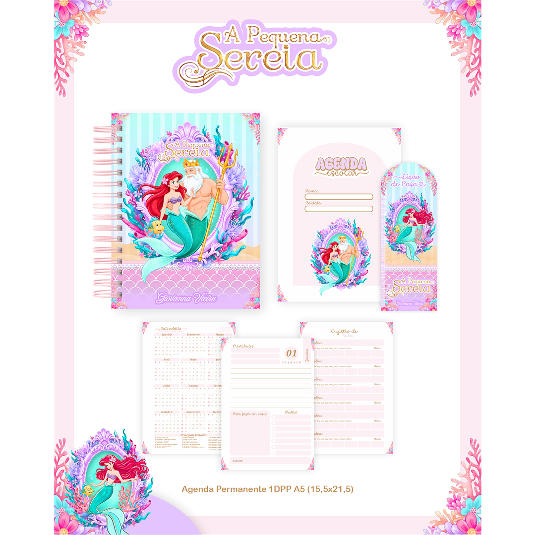 Kit Digital Encadernação A Pequena Sereia - Volta às Aulas 2
