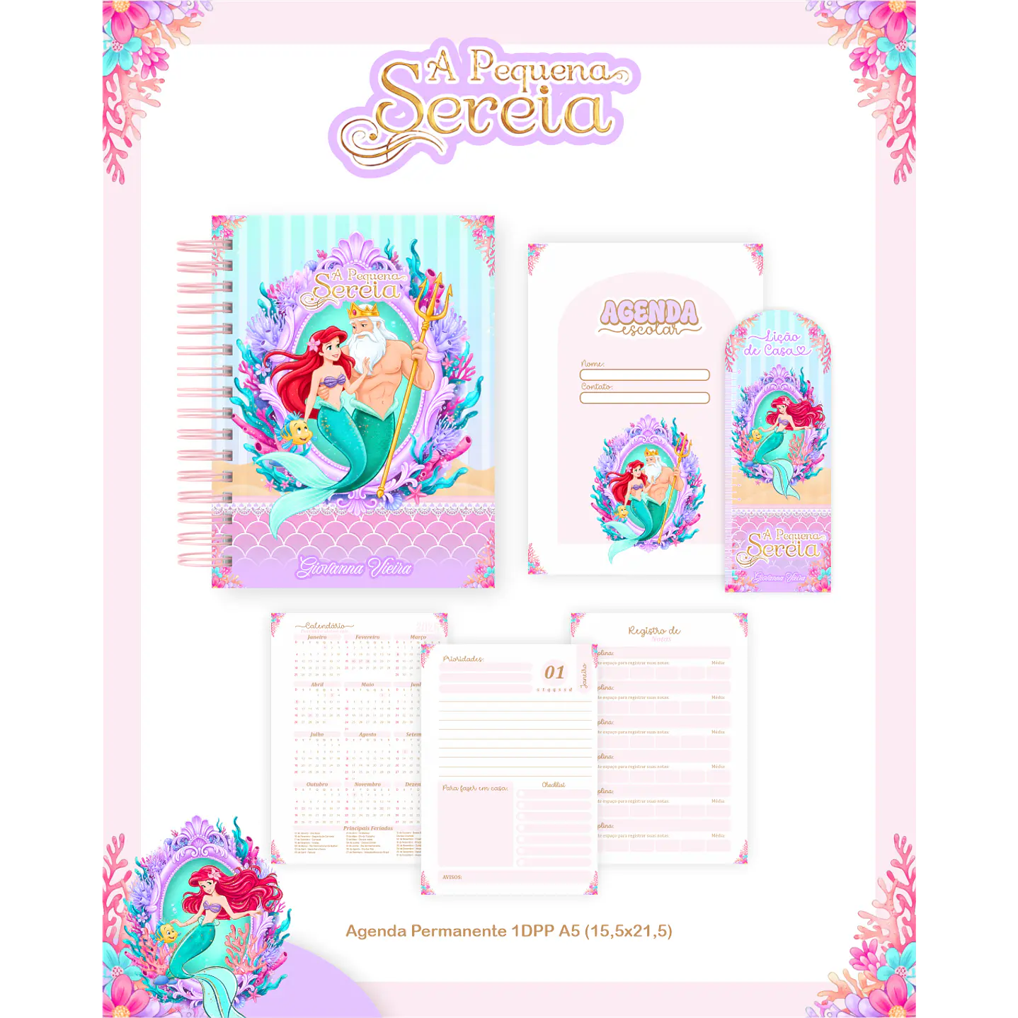 Kit Digital Encadernação A Pequena Sereia - Volta às Aulas 2
