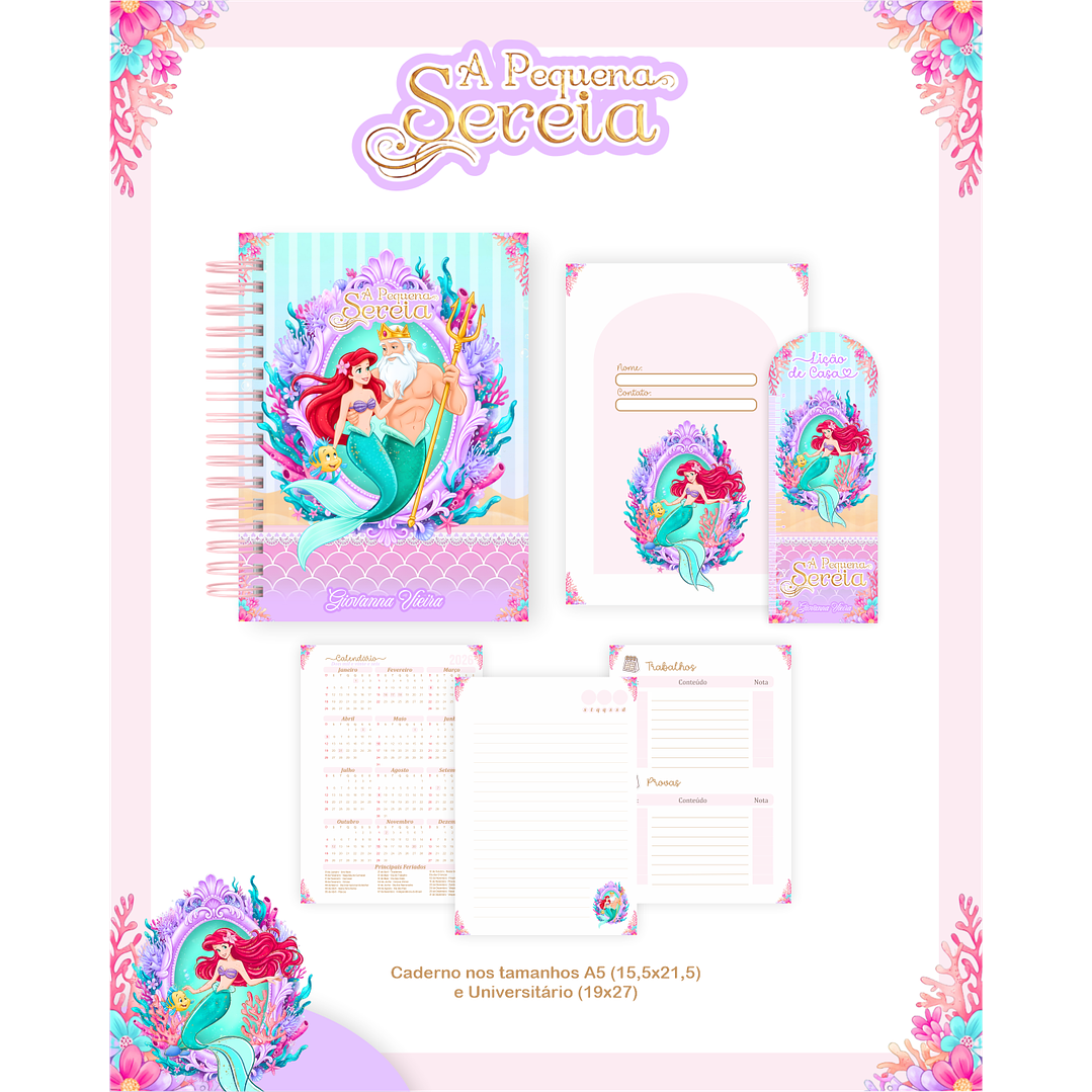 Kit Digital Encadernação A Pequena Sereia - Volta às Aulas 4