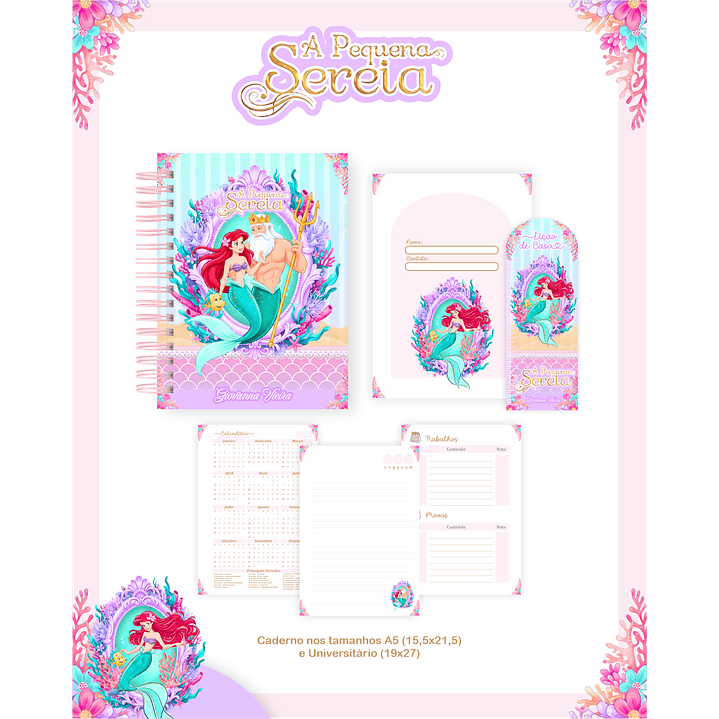 Kit Digital Encadernação A Pequena Sereia - Volta às Aulas 4