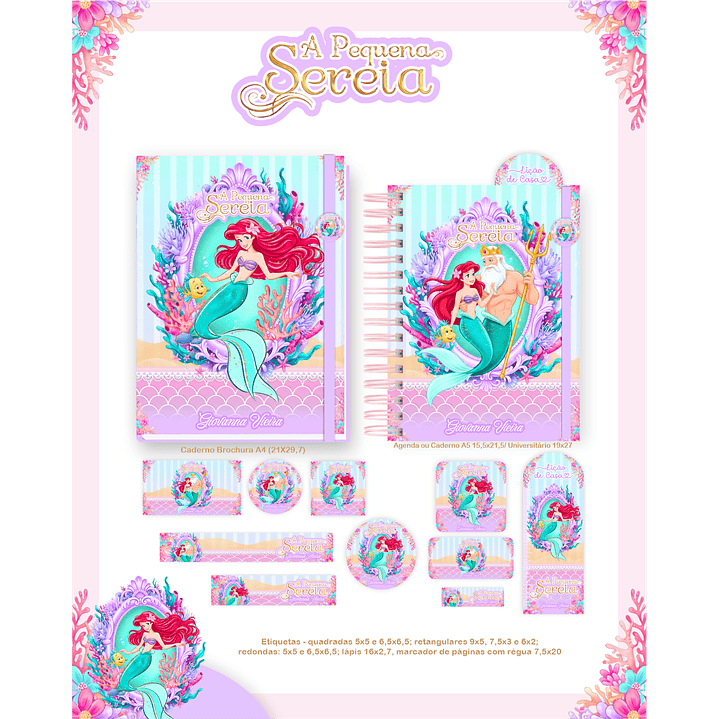 Kit Digital Encadernação A Pequena Sereia - Volta às Aulas 5