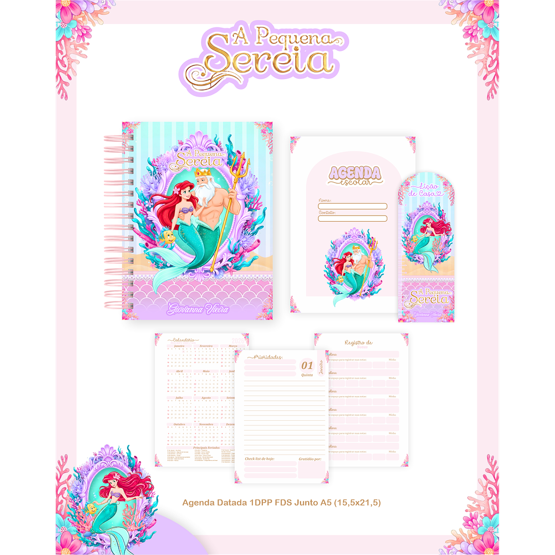 Kit Digital Encadernação A Pequena Sereia - Volta às Aulas 6