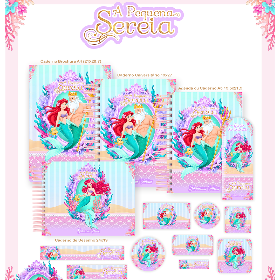 Kit Digital Encadernação A Pequena Sereia - Volta às Aulas 1