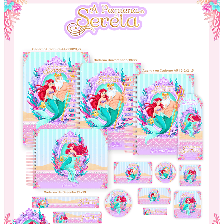 Kit Digital Encadernação A Pequena Sereia - Volta às Aulas 1