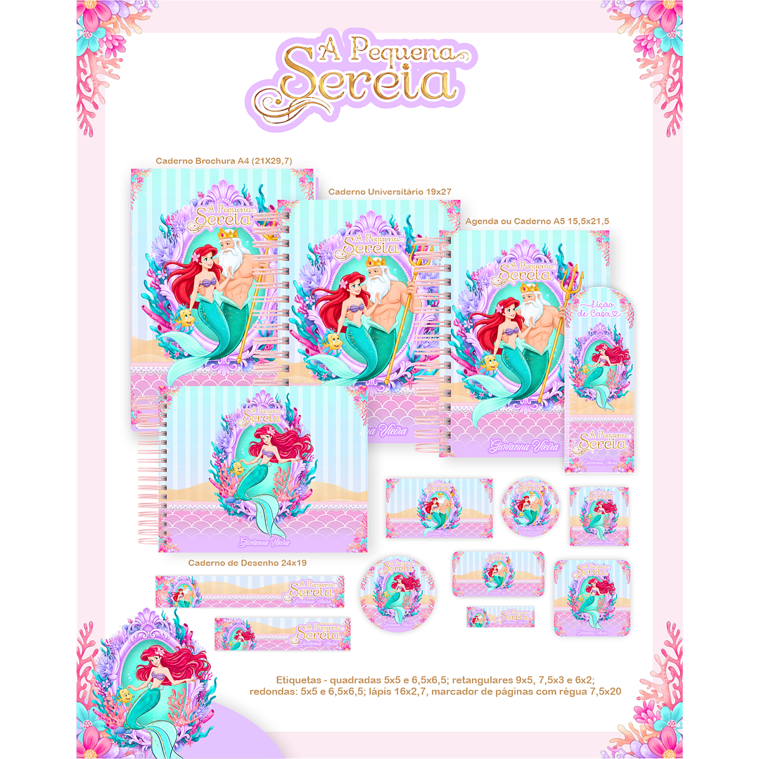 Kit Digital Encadernação A Pequena Sereia - Volta às Aulas 3