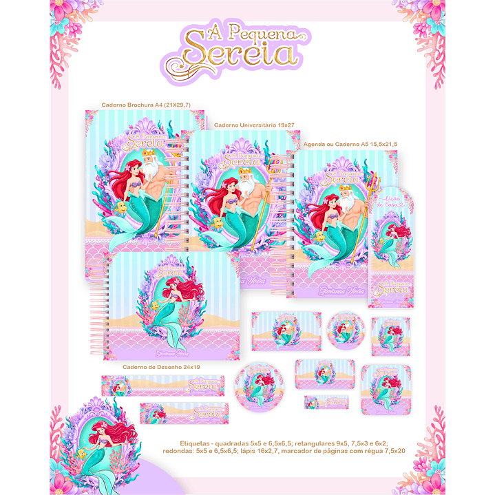 Kit Digital Encadernação A Pequena Sereia - Volta às Aulas 3