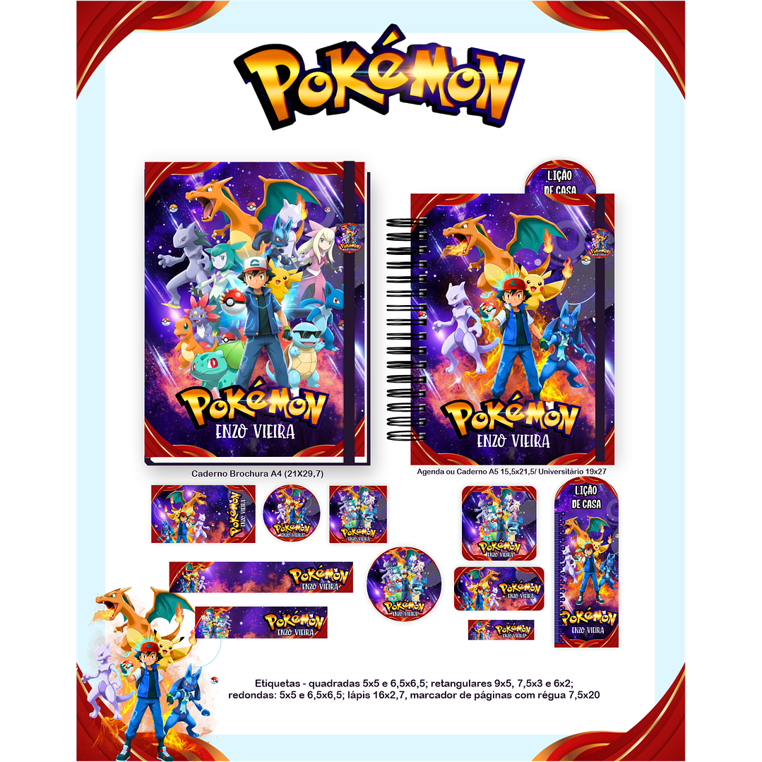 Kit Digital Encadernação Pokémon - Volta às Aulas  5