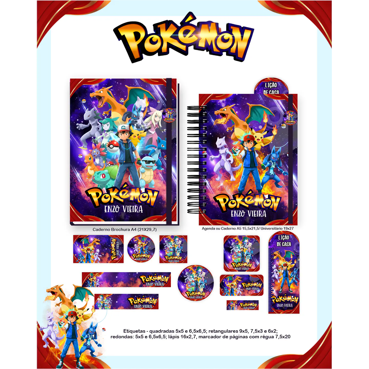 Kit Digital Encadernação Pokémon - Volta às Aulas  5